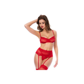 Ensemble 3 pièces en dentelle rouge 